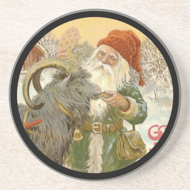 Jultomten Feeds Yule Goat a Cookie Drink Coaster (Front)