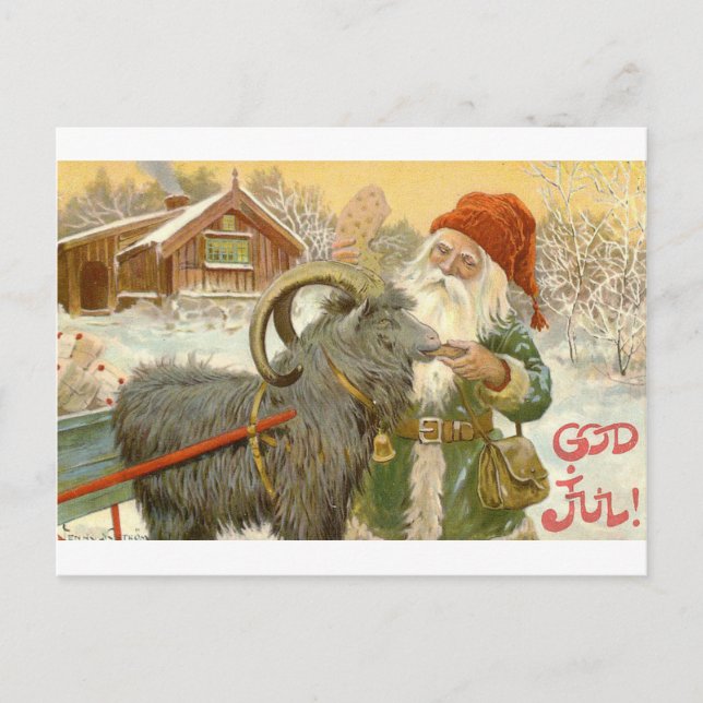 Jultomten Feeds Yule Goat a Cookie Postcard (Front)