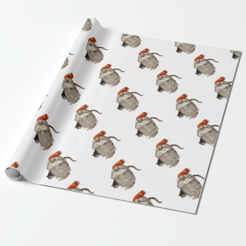 Jultomten with Gray Cat Wrapping Paper