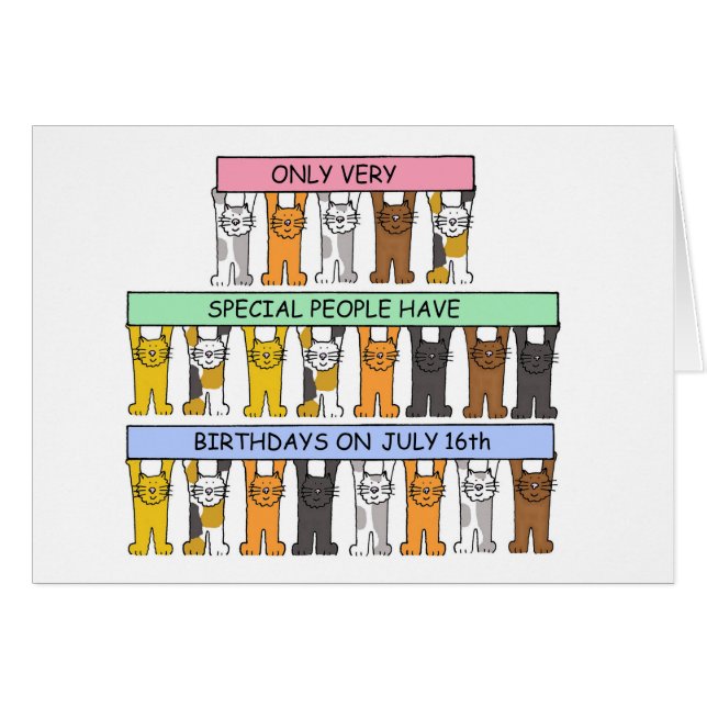 July 16th Birthday Cartoon Cats Cards (Front Horizontal)