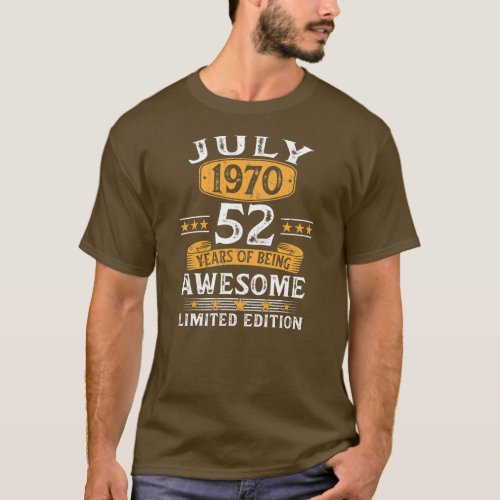 July 1970 52 Years Old Gift For Men Vintage 52th T_Shirt