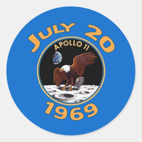 July 20 1969 Apollo 11 Mission to the Moon Classic Round Sticker