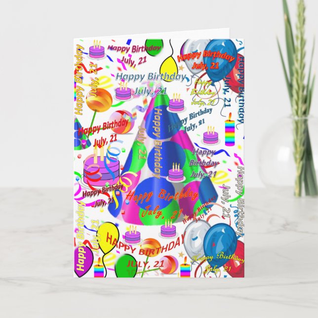 July, 21 Birthday Greeting Card Folded (Front)