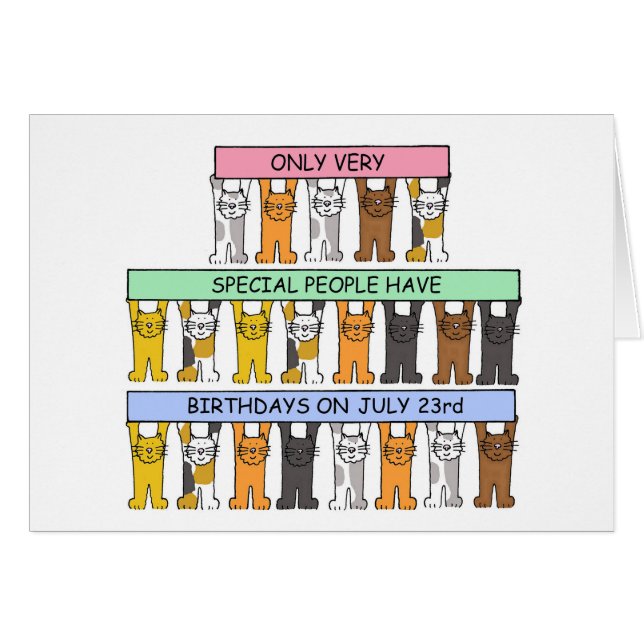 July 23rd Birthday Cartoon Cats Cards (Front Horizontal)