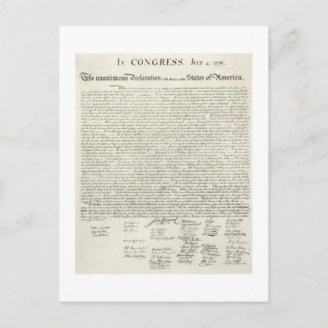 July 4,1776 DECLARATION OF INDEpendence Postcard (Front)