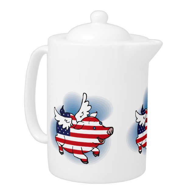 July 4 - 4th of July Patriotic Flying Pig(s) Teapot (Left)