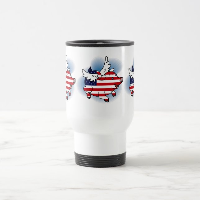 July 4 - 4th of July Patriotic Flying Pig(s) Travel Mug (Center)