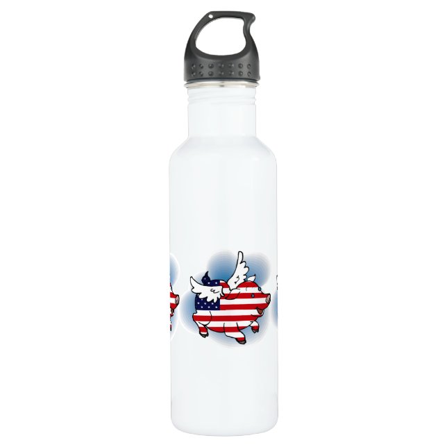 July 4 - 4th of July Patriotic Flying Pig(s) Water Bottle (Front)
