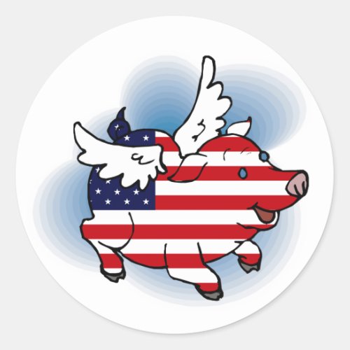 July 4 _ 4th of July Patriotic Flying Pig Stickers