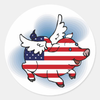 July 4 - 4th of July Patriotic Flying Pig Stickers