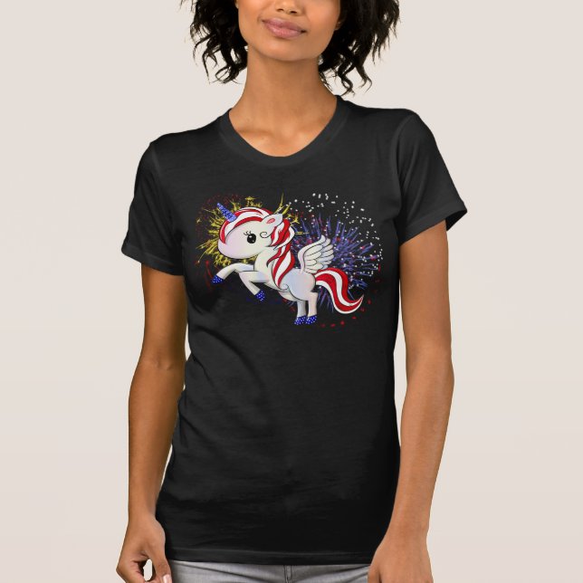 July 4 American Unicorn Pegasus Rainbow Fireworks T-Shirt (Front)