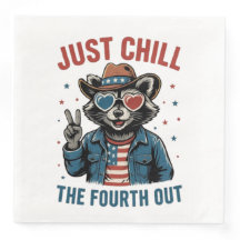 July 4 BBQ Cool Retro Raccoon Chill The Fourth Out