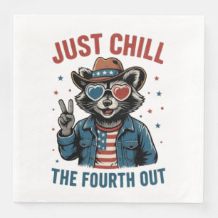 July 4 BBQ Cool Retro Raccoon Chill The Fourth Out Paper Dinner Napkins