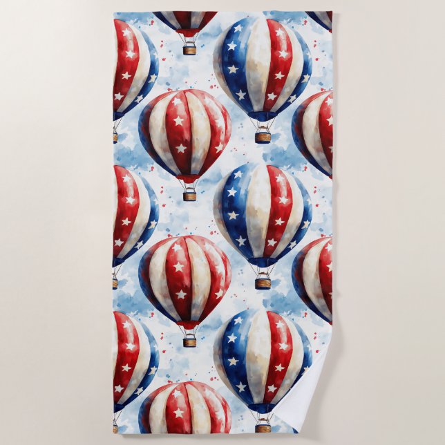 July 4 Hot Air Balloon Beach Towel (Front)