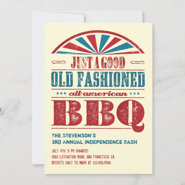 July 4 Independence Day BBQ Grunge Invitation (Front)
