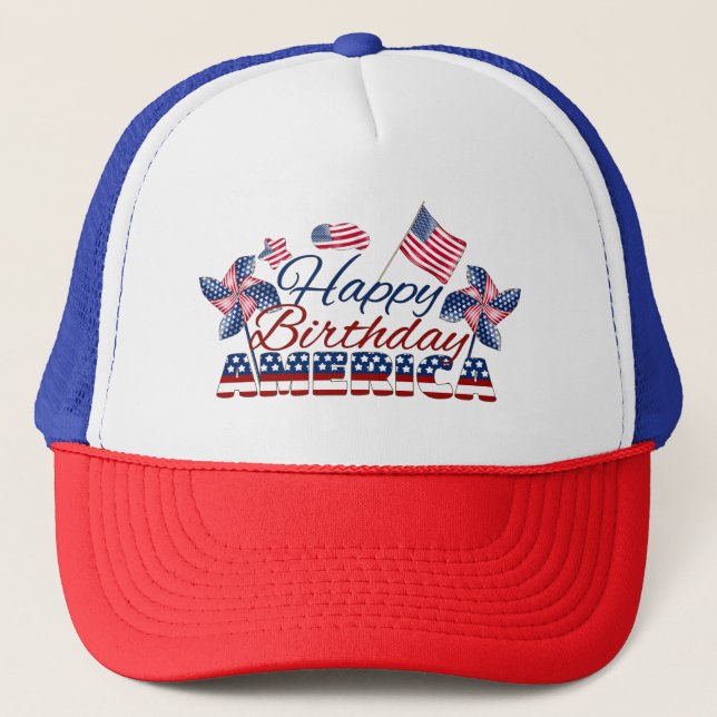 July 4 Independence Day, Happy Birthday America  Trucker Hat (Front)