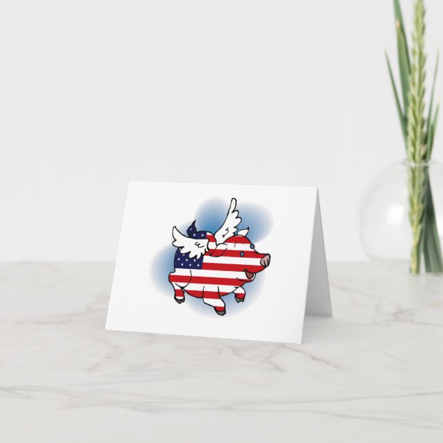 July 4 Patriotic Flying Pig Independence Day Card (Front)