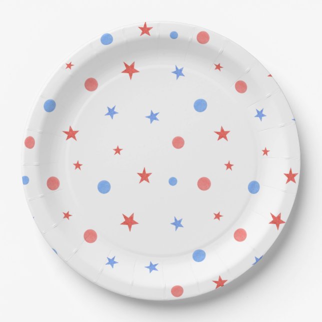 July 4 Patriotic Star Party Paper Dinner, Dessert  Plates (Front)