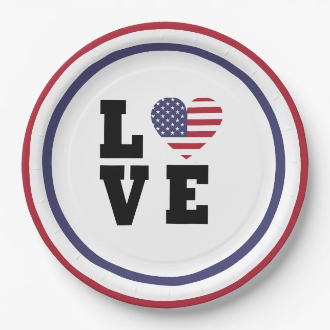 July 4 Picnic, Red Blue White Patriotic Party Paper Plates (Front)