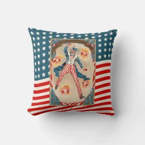 July 4 Uncle Sam Patriotic Vintage Americana Throw Pillow