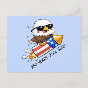 July 4th, 250 Years Eagle on Firecracker Holiday Postcard