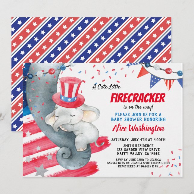 July 4th Baby Shower Invitation (Front/Back)