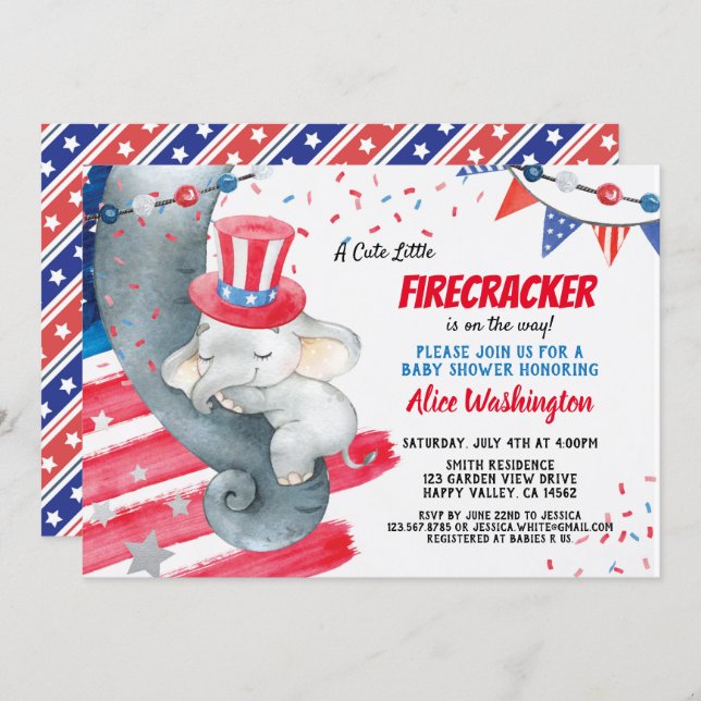 July 4th Baby Shower Invitation (Front/Back)