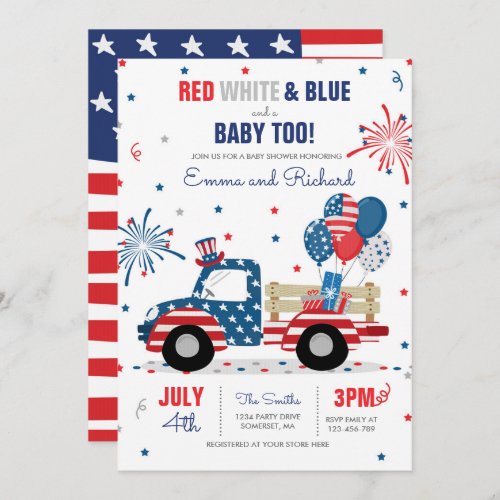 July 4th Baby Shower Red White Blue Baby Shower In Invitation