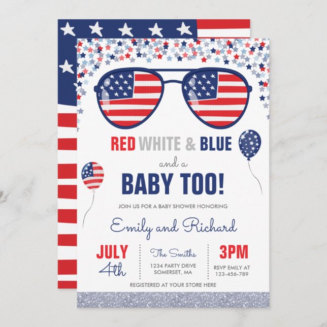 July 4th Baby Shower Red White Blue Baby Shower Invitation (Front/Back)