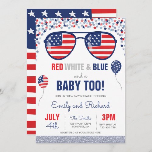 July 4th Baby Shower Red White Blue Baby Shower Invitation