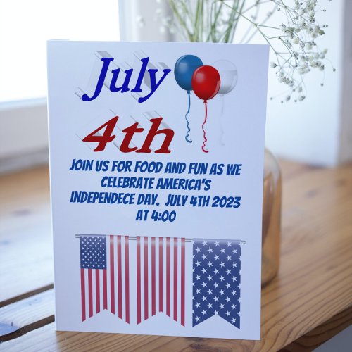 July 4th Balloons Invitation