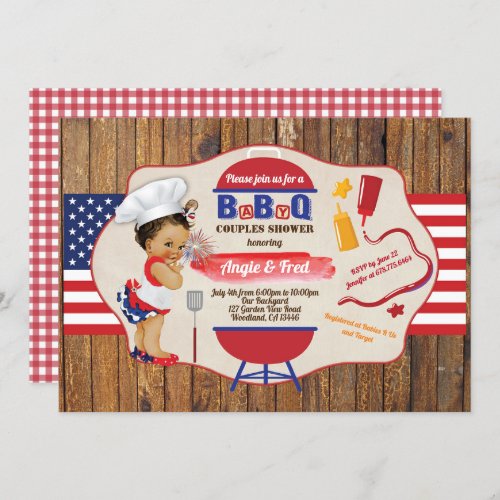 July 4th BBQ baby girl shower red white blue Invitation