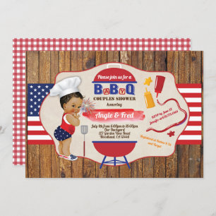 July 4th BBQ baby girl shower red white blue Invitation