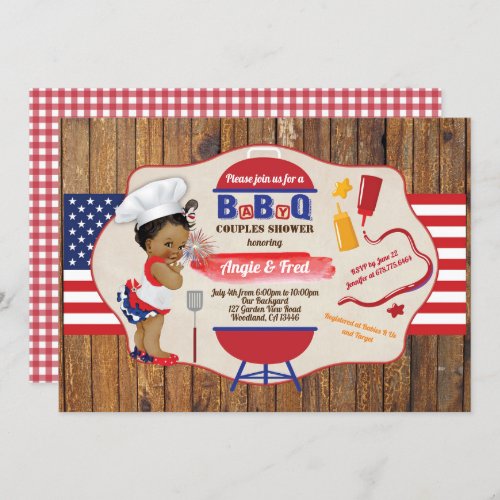 July 4th BBQ baby girl shower red white blue Invitation