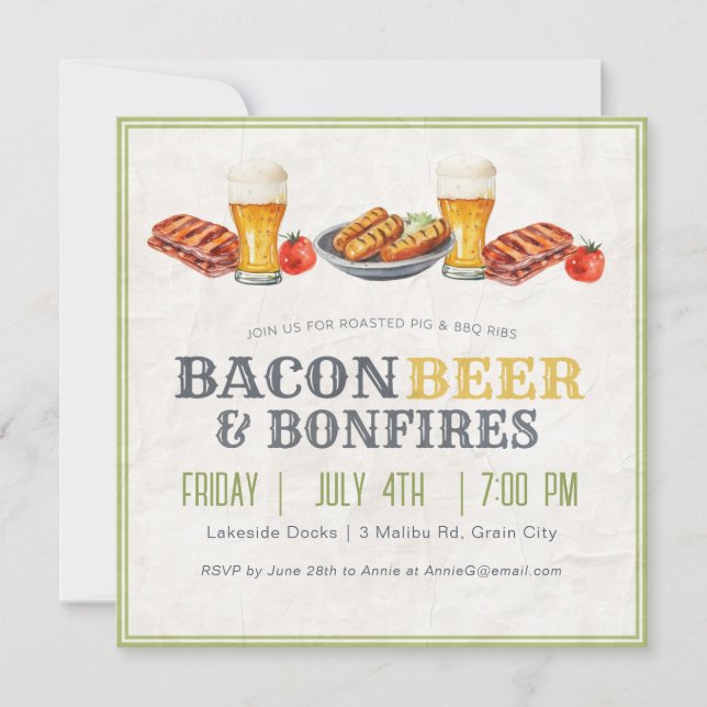 July 4th BBQ Beer Bonfires Holiday Party Invitation (Front)