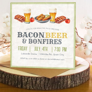 July 4th BBQ Beer Bonfires Holiday Party Invitation