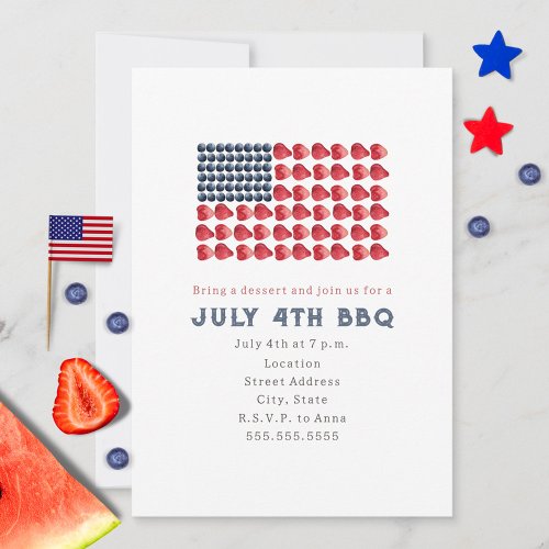July 4th BBQ Cookout Flag Cake Independence Day Invitation
