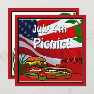 July 4th BBQ Grill Picnic Hamburger Hotdog Invitation
