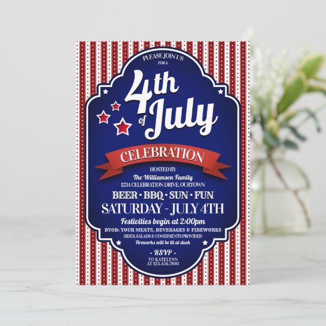 July 4th BBQ Party Invitations (Standing Front)