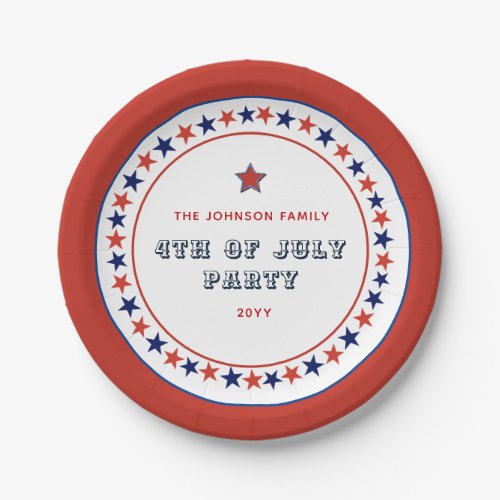 July 4th BBQ Red White Blue Stars  Paper Plates