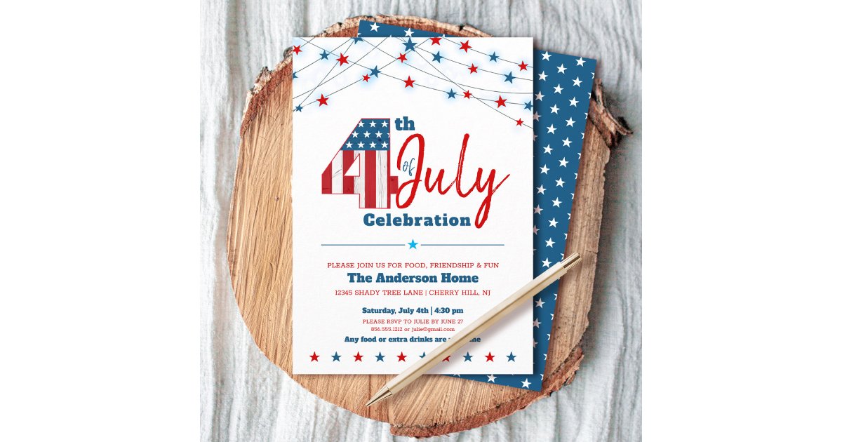 July 4th BBQ Stars Stripes Red White Blue Modern Invitation | Zazzle