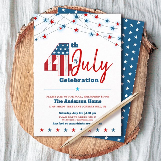 July 4th BBQ Stars Stripes Red White Blue Modern Invitation (Creator Uploaded)