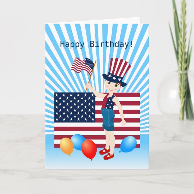 July 4th Birthday boy with USA flag Card (Front)