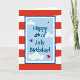 July 4th Birthday, Butterflies Flag Greeting Card