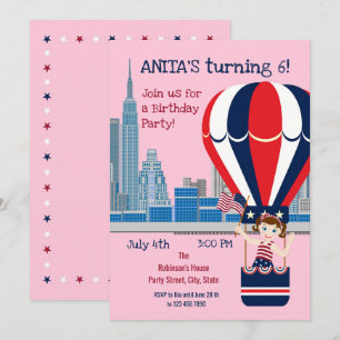 July 4th Birthday Girl Party Invitation