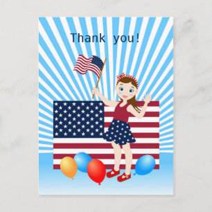 July 4th Birthday Girl with USA flag Postcard