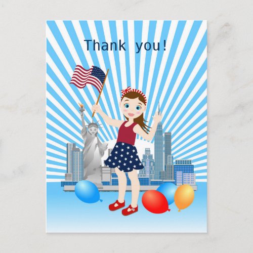 July 4th Birthday Girl with USA flag Postcard