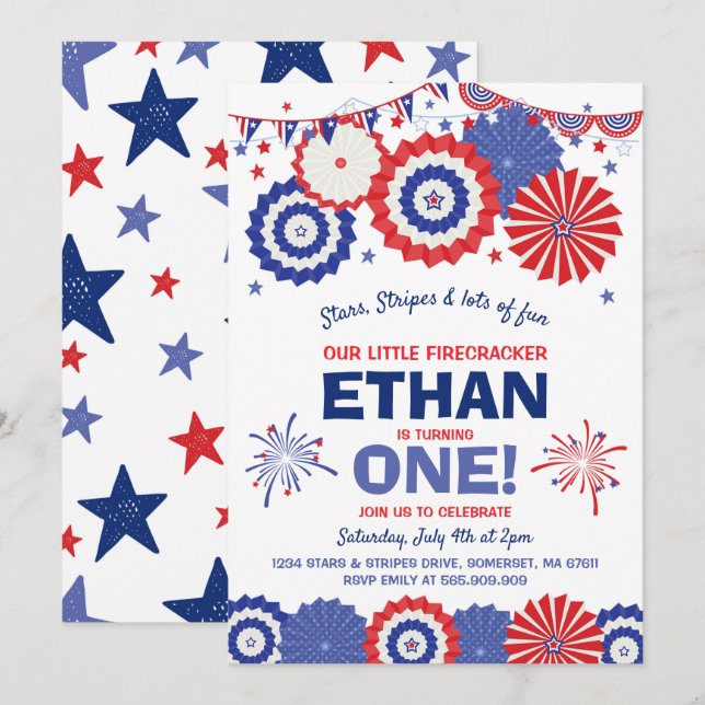 July 4th Birthday Invitation Fourth of July Party (Front/Back)