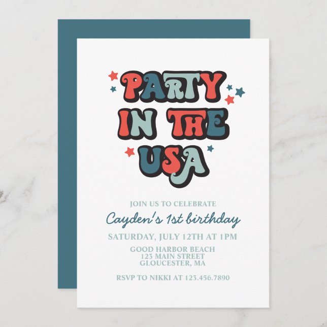July 4th Birthday Party in the USA Invitation (Front/Back)