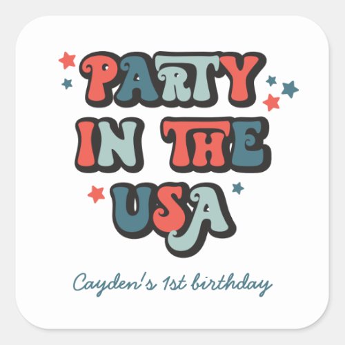 July 4th Birthday Party in the USA Invitation Napk Square Sticker